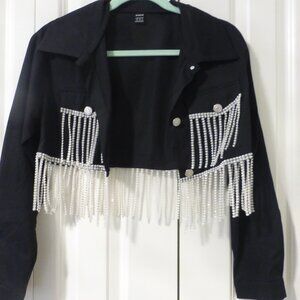SHEIN black button up jacket with tons of sparkly rhinestones decor